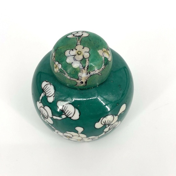 Vintage Green Cherry Blossom Tree Ginger Jar